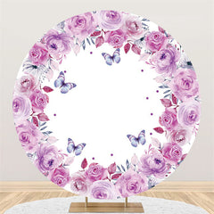 Toile de fond de cercle d'anniversaire rose et papillon pour la fête