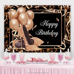 Ballons en or rose paillettes talons anniversaire toile de fond