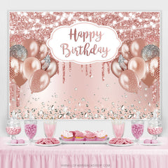 Fond de joyeux anniversaire de ballon de paillettes d'or rose