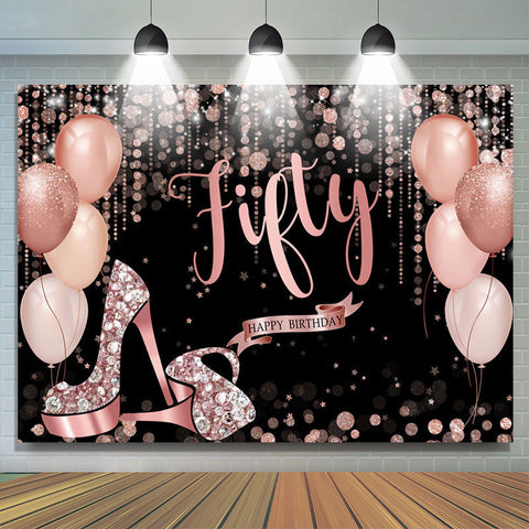 Fond de paillettes de ballon joyeux 50e anniversaire en or rose Fond de paillettes de ballon joyeux 50e anniversaire en or rose