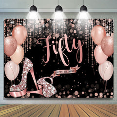 Fond de paillettes de ballon joyeux 50e anniversaire en or rose