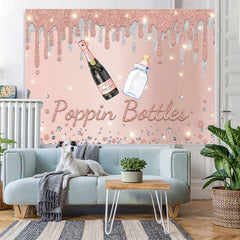 Toile de fond de bouteille Poppin paillettes dorées et argentées roses