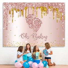 Toile de fond de douche de bébé sur le thème des pieds de paillettes d'or rose