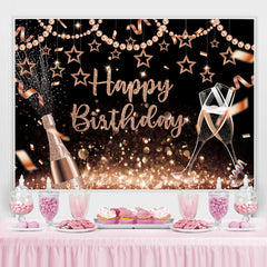 Toile de fond de joyeux anniversaire sur le thème de la perle dorée et de l'étoile rose