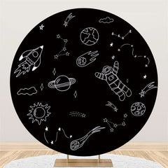 Toile de fond d'anniversaire de ciel étoilé de croquis noir et blanc rond