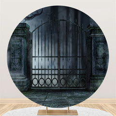 Toile de fond d'Halloween d'horreur de porte de fer noir rond pour la fête