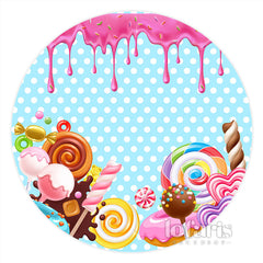 Toile de fond ronde de joyeux anniversaire de thème de terre de sucrerie pour l'enfant