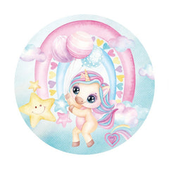 Toile de fond ronde mignonne de fête de naissance d'étoile de licorne pour la fête