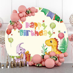 Thème de dessin animé de dinosaure rond, toile de fond joyeux anniversaire