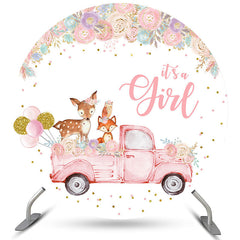 Animal floral rond sur la toile de fond de douche de bébé camion