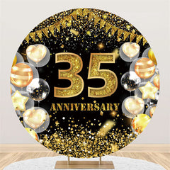 Toile de fond ronde Glitter Gold 35 anniversaire pour mariage