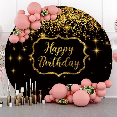 Toile de fond de joyeux anniversaire noir étoile dorée scintillante ronde Toile de fond de joyeux anniversaire noir étoile dorée scintillante ronde