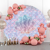 Coquillages de sirènes à paillettes rondes, toile de fond joyeux anniversaire