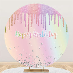 Toile de fond de joyeux anniversaire de diamants roses ronds scintillants