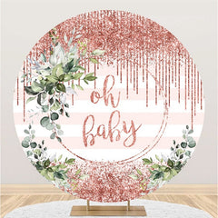 Toile de fond ronde de fête de naissance à rayures roses Oh Baby