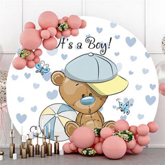 Toile de fond ronde c'est un garçon ours amour baby shower pour fête