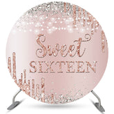 Toile de fond ronde rose Sweet 16 Happy Birthday pour fille