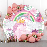 Toile de fond joyeux anniversaire papillon licorne rose ronde