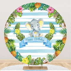 Plantes rondes avec toile de fond d'anniversaire de petit éléphant