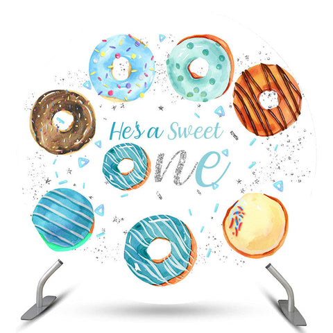 Donut rond doux joyeux 1er anniversaire toile de fond pour garçon Donut rond doux joyeux 1er anniversaire toile de fond pour garçon