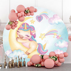 Toile de fond ronde de baby shower de licorne et de lune pour la fête