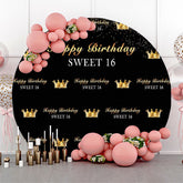 Toile de fond ronde Royal Golden Black Sweet 16 anniversaire