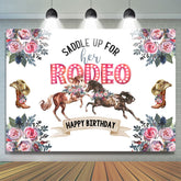 Selle son cheval de rodéo Cowboy joyeux anniversaire toile de fond