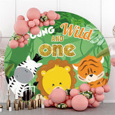 Toile de fond ronde Safari Green Forest Joyeux 1er anniversaire