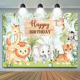 Safari Petits Animaux Arbres Verts Anniversaire Toile de Fond