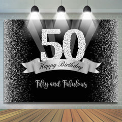 Toile de fond joyeux 50e anniversaire à paillettes argentées et noires