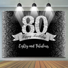 Toile de fond joyeux 80e anniversaire à paillettes argentées et noires