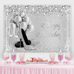 Toile de fond joyeux anniversaire ballon argent et paillettes