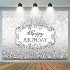 Toile de fond d'anniversaire princesse couronne royale diamant argent