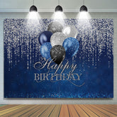 Toile de fond de joyeux anniversaire bleu paillettes argentées pour fille
