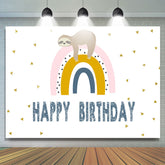 Paresseux endormi et arc-en-ciel Joyeux anniversaire des enfants Toile de fond