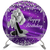 Toile de fond de cercle d'anniversaire violet diamants ballon argent