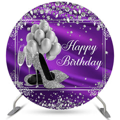 Toile de fond de cercle d'anniversaire violet diamants ballon argent