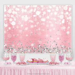 Toile de fond de fête d'anniversaire rose bokeh diamants argentés