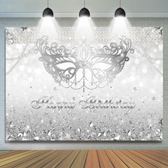 Toile de fond d'anniversaire de masque de bokeh de diamants de paillettes d'argent