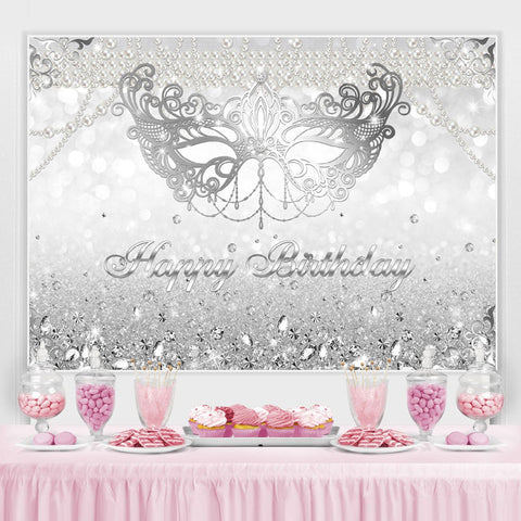 Toile de fond d'anniversaire de masque de bokeh de diamants de paillettes d'argent Toile de fond d'anniversaire de masque de bokeh de diamants de paillettes d'argent