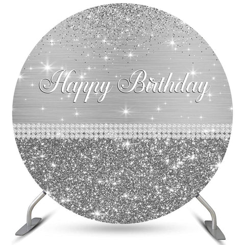 Toile de fond de joyeux anniversaire de cercle de paillettes gris argenté Toile de fond de joyeux anniversaire de cercle de paillettes gris argenté