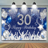 Toile de fond du 30e anniversaire de ballons à paillettes bleu marine argenté