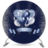 Toile de fond d'anniversaire ronde de ballons à paillettes bleu marine argenté