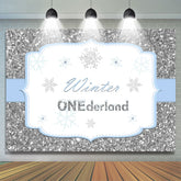 Toile de fond d'anniversaire Silver Winter Onederland Snowflake pour enfants
