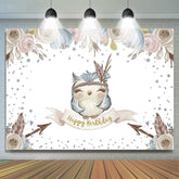 Petit hibou bleu fleurs joyeux anniversaire photo toile de fond