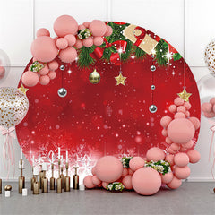 Flocon de neige avec boule de noël et toile de fond ronde cadeau