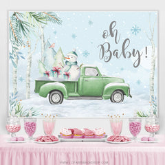 Bonhomme de neige sur la toile de fond de douche de bébé de thème d'hiver de camion