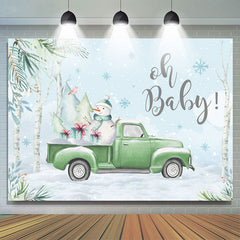 Bonhomme de neige sur la toile de fond de douche de bébé de thème d'hiver de camion