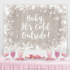 Toile de fond de douche de bébé d'hiver de flocon de neige enneigé et en bois