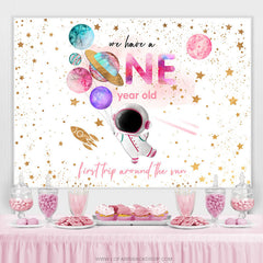 Star Astronaute Rose Doré 1er Anniversaire Toile de Fond